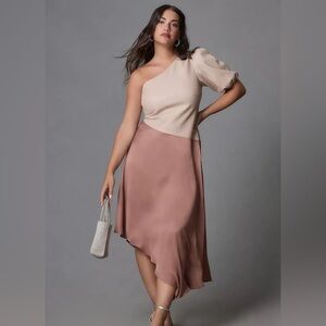 Anthropologie Faux Leather One Shoulder Asymmetrical Midi Dress Size 2 NWT